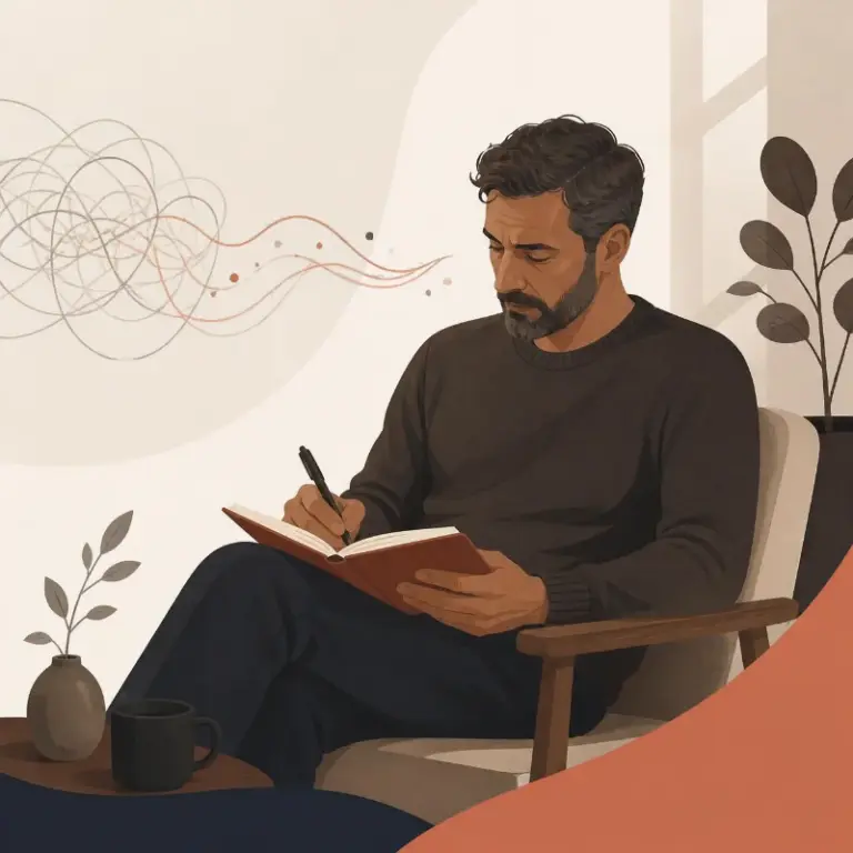 A picture of a man journaling for anxiety